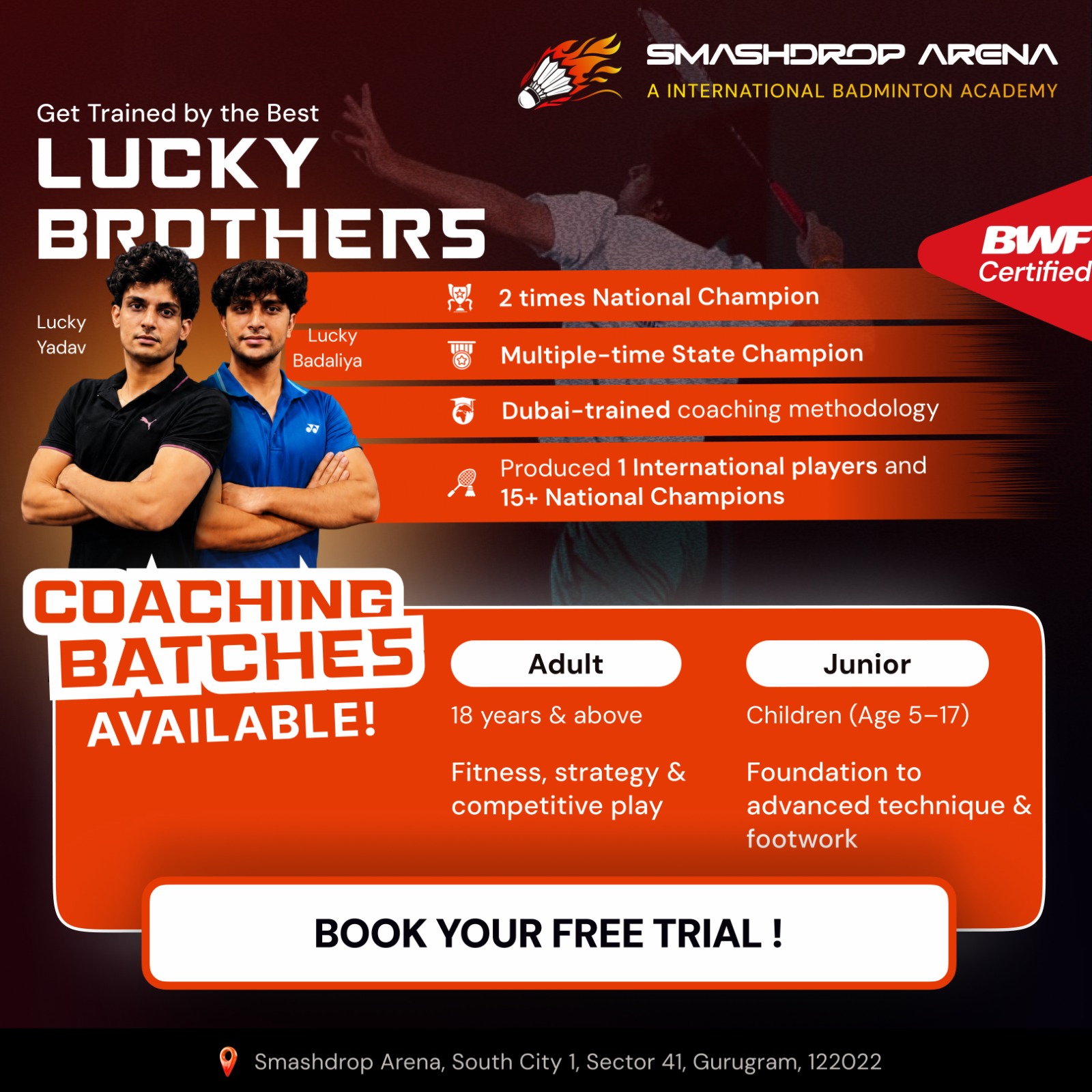 Lucky Yadav and Lucky Badaliya, the Lucky Brothers, BWF certified coaches at Smashdrop Arena, South City 1