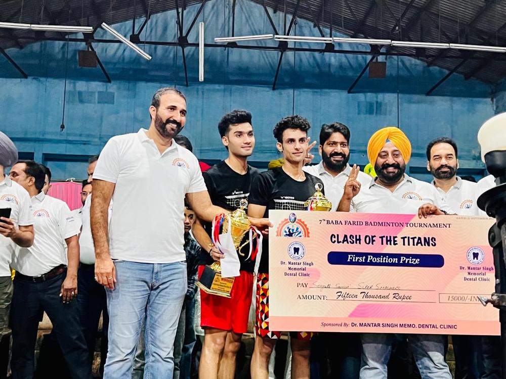 Trophy ceremony at the Yonex Sunrise Haryana State Badminton Championship